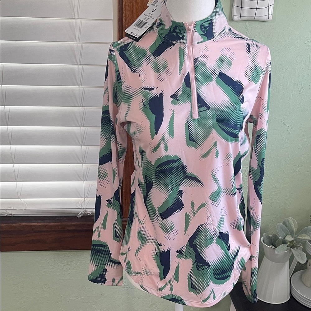adidas Women's Pink and Green Long Sleeve Top - Picture 1 of 7